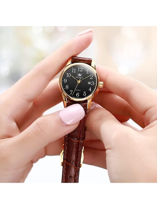 Olevs Women\'s Black And Brown Leather Analog Waterproof Reloj Mujer Luxury Watch main image 6